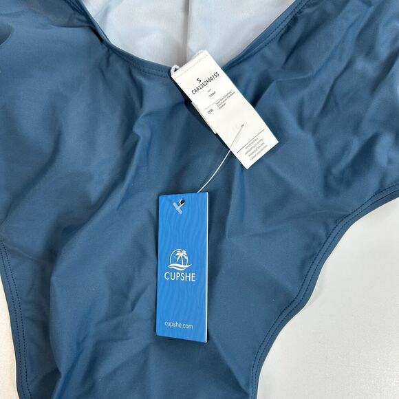 Cupshe Deep V-Wire Cross Back Cheeky One Piece Swimsuit Women’s Small Beach Blue - Picture 6 of 6